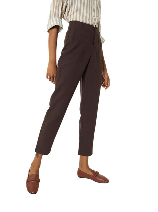 Max Women Solid Trousers (Brown_28)