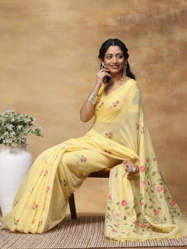 Meena Bazaar Art Silk Saree For Women |YELLOW Colour