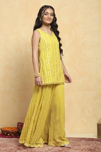 Biba Girls Yellow Polyester Dyed Straight Sharara Suit Set_8-9Y