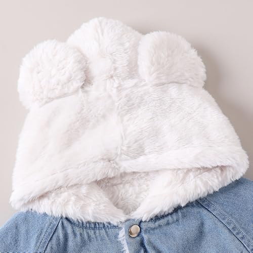 Hopscotch Girls Blue Full Sleeves Denim Hooded Jacket with Fleece Lining For Age (4-5 Years)