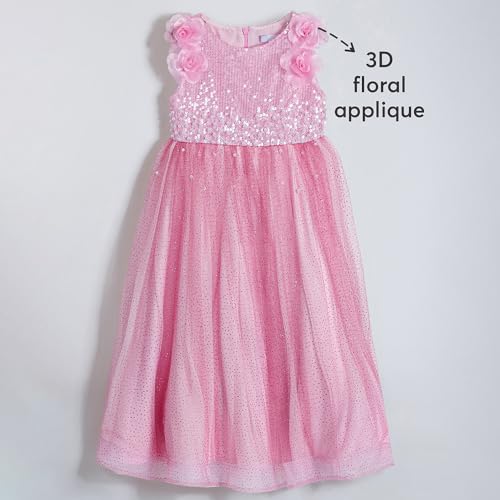 Hopscotch Girls Pink Sleeveless Floral Applique Sequin Gown for Age (2-3 Years)