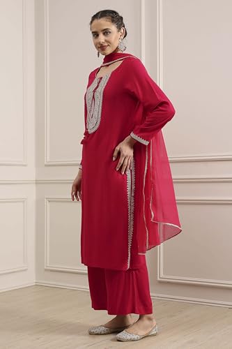 Biba Women's Fuchsia Viscose Rayon Straight Dyed Suit Set