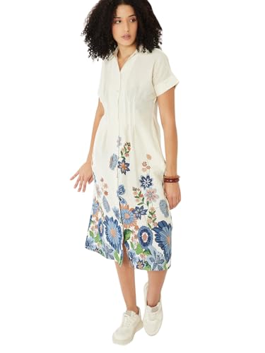 Max Women Floral Print Shirt Dress(White_S)