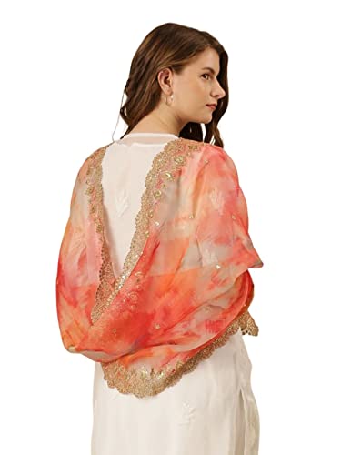 DUPATTA BAZAAR Women's Multicolour Printed Organza Dupatta With Embellished Cutwork Border, free size