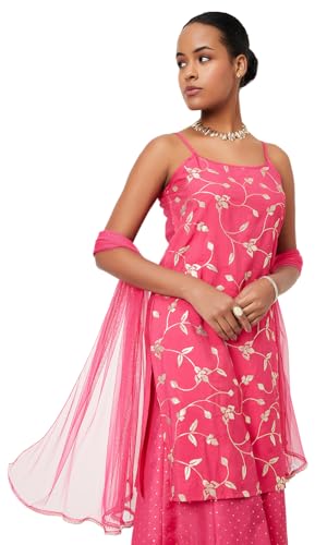 Max Women Embellished Straight Kurta Set,Pink,M