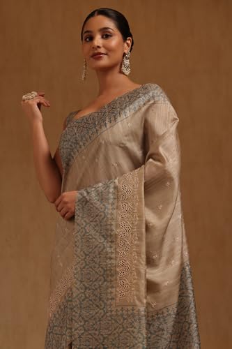 Soch Womens Beige Tussar Embroidered Saree With Thread Work