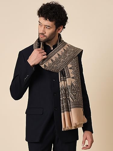 Zamour Kani Weave Woollen Shawl for Men, Traditional Design in Soft and Warm Fabric (Black and White)