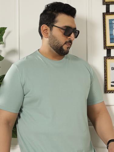 JOHN PRIDE Plus Size Men Regular Fit Solid Short Sleeves Green Round Neck T-Shirt (JPTSR3501X_7XL_Green)