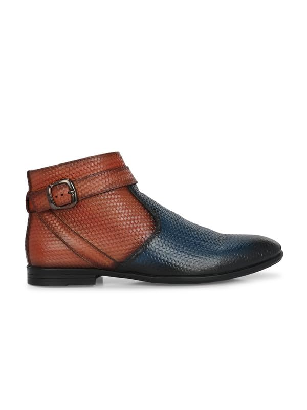 HITZ Men's Blue Leather_Casual Buckle Boots