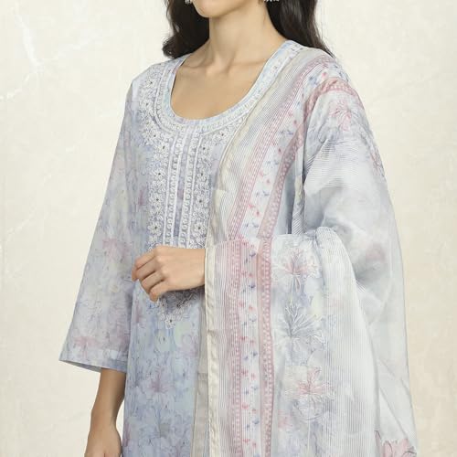 Biba Women Sea Green Chanderi Unstitched Suit Set_Free Size