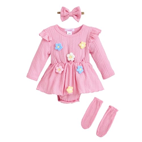 Hopscotch Girls Full Sleeves Pink Floral Applique Bodysuit For Ages (9-12 Months)