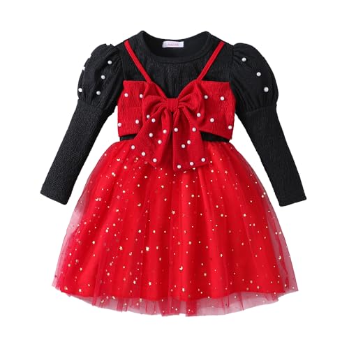 Hopscotch Girls Red Full Sleeves Oversized Bow Applique Dress for Age (3-4 Years)