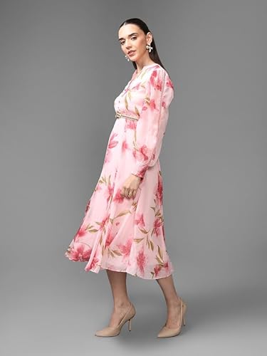 Kazo Ventura Midi Dress with Belt (Pink_M)