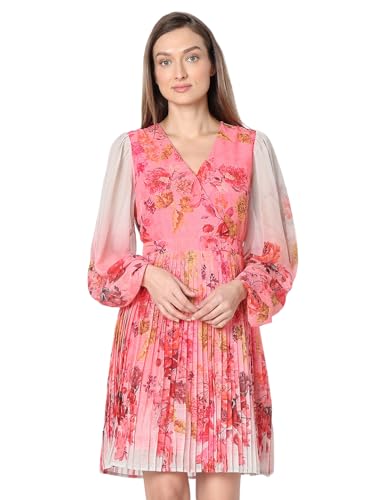 VERO MODA Women Floral Print Pink Polyester Knee Length Fit and Flare Dress
