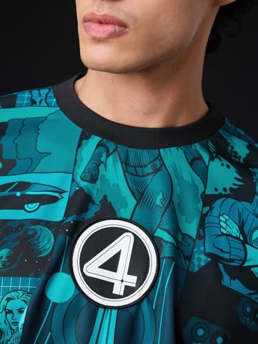 The Souled Store Marvel: Team-Up Men and Boys Short Sleeves Round Neck Blue Graphic Printed Polyester Oversized Jersey