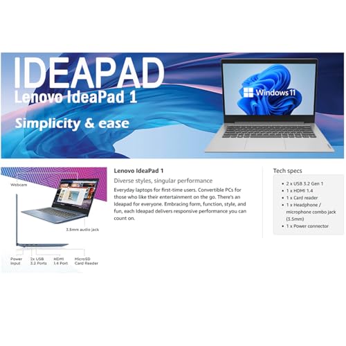 Lenovo 14 IdeaPad Laptop • Intel Quad-Core Processor • Microsoft 365 • Copilot AI • 14" Anti-Glare Display • 4GB RAM • 2TB Storage(1TB SSD+1TB OneDrive) • Windows 11 Pro • w/WOWPC Recovery USB
