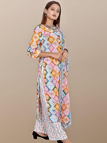 KASANI Printed Plus Size Kurta Set for Women, Plussize Suit Set, Straight Kurta with Palazzo and Dupatta (3XL to 10XL) Orange