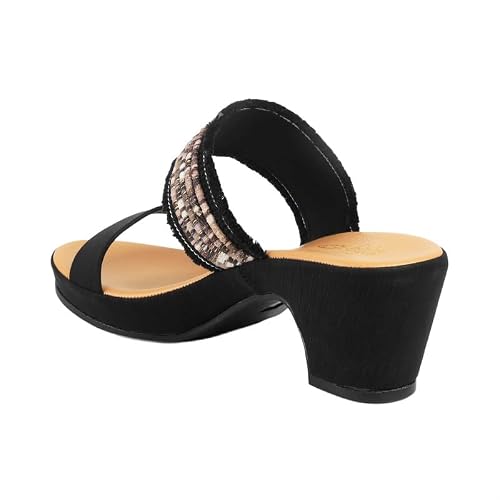 tresmode ATHN Black Women's Dress Block Heel Sandals in Size 8 UK / 41 EU