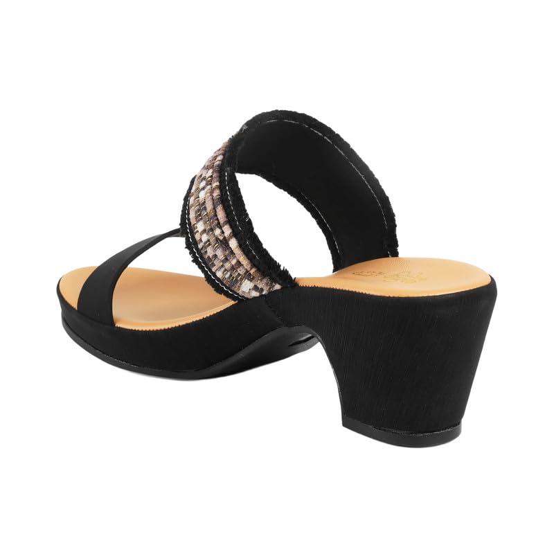 tresmode ATHN Black Women's Dress Block Heel Sandals in Size 6 UK / 39 EU