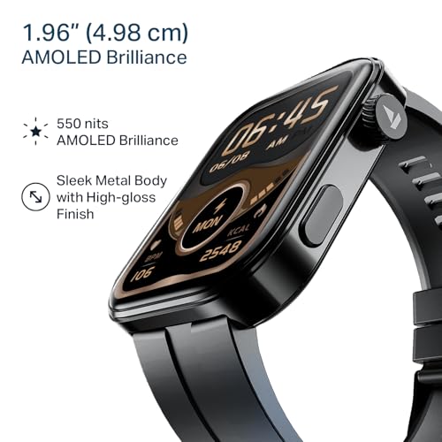 boAt Chrome Endeavour, Premium Metal Body, 1.96”(4.97cm) AMOLED Display,AI Coach Health Insights,Advanced S1 Processor,HRV,VO2 Max,Auto Watchface Refresh, Smart Watch for Men & Women (Active Black)