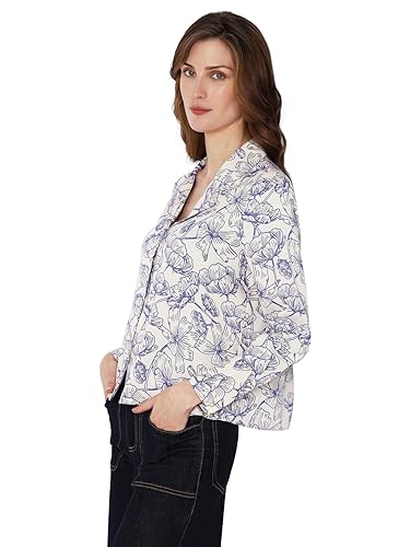 VERO MODA Women Printed Polyester Regular Fit Blue Shirt