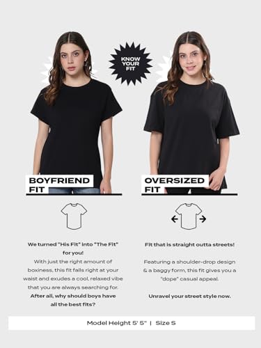 Bewakoof Women's Graphic Print Oversized Fit Half Sleeve Round Neck Cotton Jersey T-Shirt_655030_Black_2XL