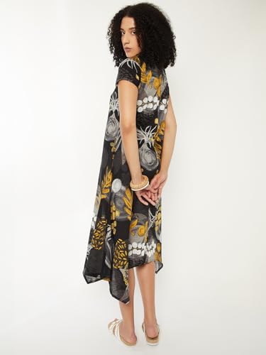 Max Women Printed A-line Dress(Black_M)