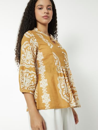 Max Women Printed A-line Tunic(Brown_L)