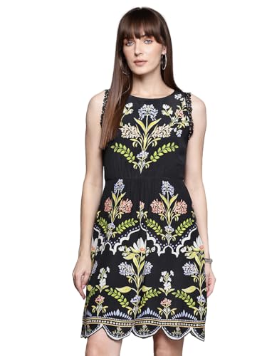 Label RITU KUMAR Navy Alaia Roound Neck Sleeveless Short Dress