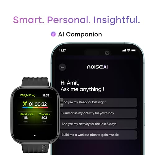 Noise Pro 6 Smart Watch:Intelligent AI, Endless AI Watch Faces, AI Companion, 1.85” AMOLED, EN2 Processor, Nebula UI 2.0, Emergency SOS, Compatible with iOS & Android(Jet Black)