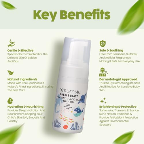 Omumsie's Bubble Blast Kids Foaming Face Wash | Gentle, Tear-Free Formula | Natural Ingredients for Sensitive Skin | Dermatologist Tested | 100ml