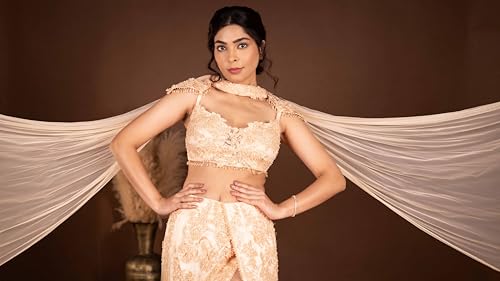 The Behruz Theory Heavy Embroidered Fusion Peach High Slit Lehenga (Large)
