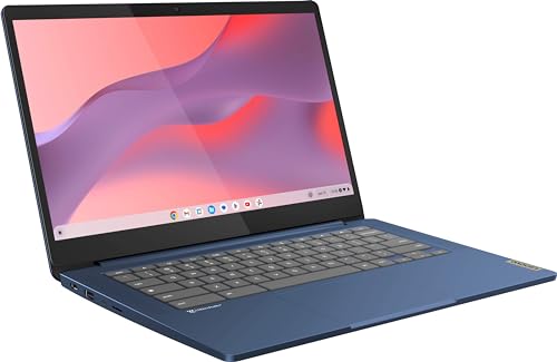 Lenovo IdeaPad Slim 3 14" Chromebook Laptop (14" FHD Touchscreen, 8-Core MediaTek Kompanio 520, 4GB RAM, 128GB(64GB eMMC+64GB SD)), Webcam, 13.5-Hrs Long-Battery Life, IST Card, Chrome OS, Abyss Blue