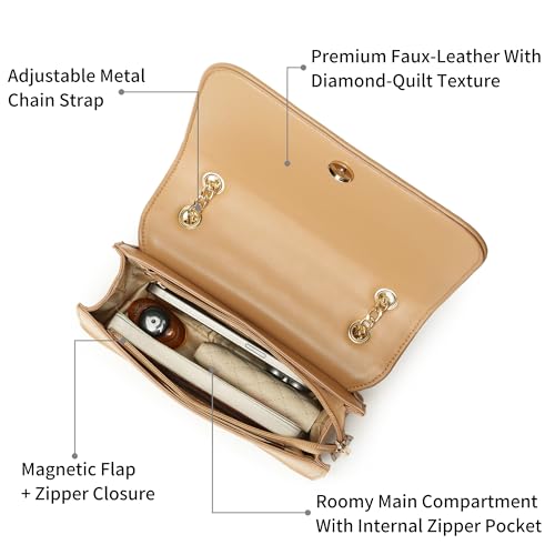 Fastrack QuiltGrid Shoulder Bag | Faux-Leather Women’s Handbag | Diamond Quilted Design | Adjustable Chain Strap | Zipper & Magnetic Closure | Gold-Finish Hardware
