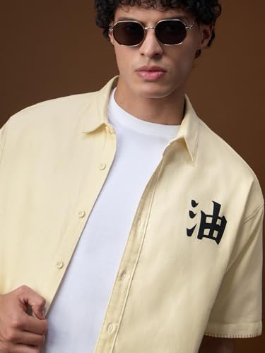 The Souled Store Naruto Shippuden: Gamakage Jiraiya Men and Boys Short Sleeves Collared Neck Button Front Off White Graphic Printed Cotton Lightweight Oversized Shirts