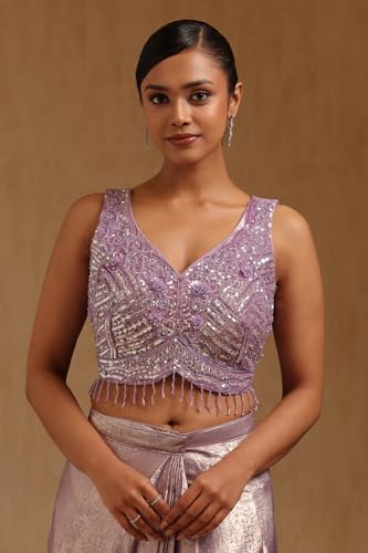 Soch Womens Lavender Fendy Tissue Solid Ready to Wear Saree