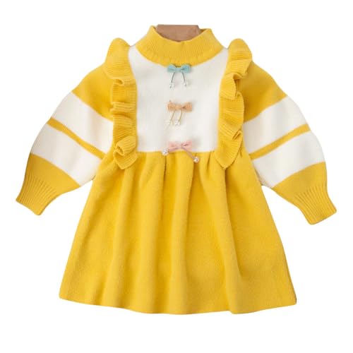Hopscotch Girls Stripe Full-Sleeve Casual Dress in Yellow Color for Age (5-6 Years)