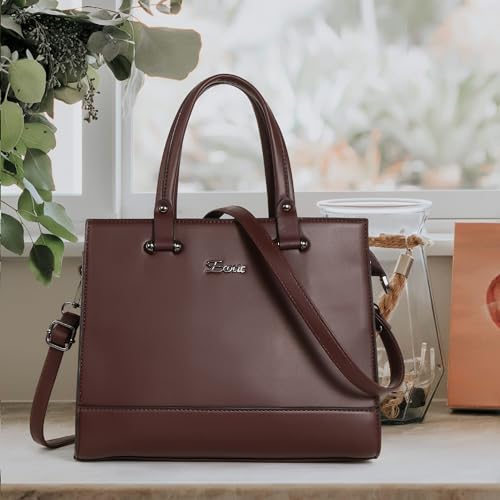 EXOTIC Women Feminina Solid Top Handle Tote Hand Bag, BROWN