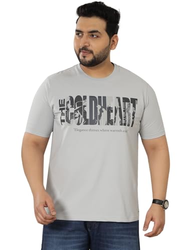 JOHN PRIDE Plus Size Men Regular Fit Printed Short Sleeves Grey Round Neck Stretchable T-Shirt (JPTSR32460_7XL_Grey)
