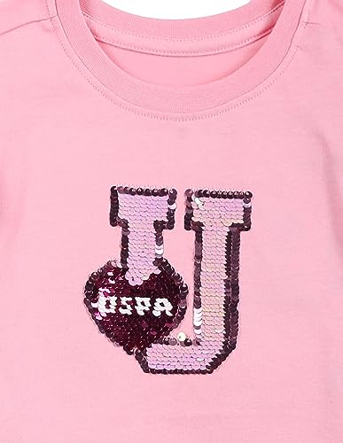 U.S. Polo Assn. Kids Regular fit Cotton Embellished Short Sleeves Crew Neck T-Shirts (UGTSH0285_Pink_12M)