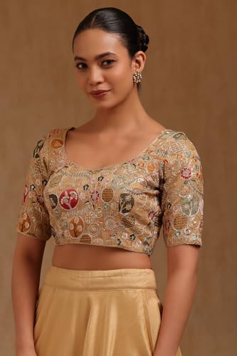 Soch Womens Beige Georgette Embroidered Padded Blouse with Zari