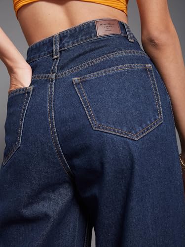 Miss Chase Women's Wide-Leg High-Rise Regular-Length Non-Stretchable Denim Jeans (MCSS18DEN02-19-963-30, Carbon Blue, 30)