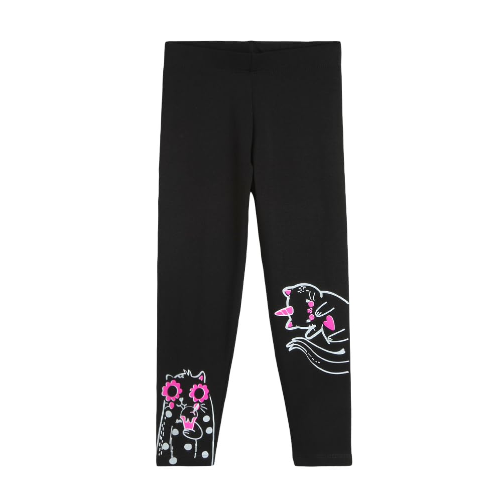 Hopscotch Girls Slim Fit Printed Leggings in Black Color For Ages (2-3 Years)