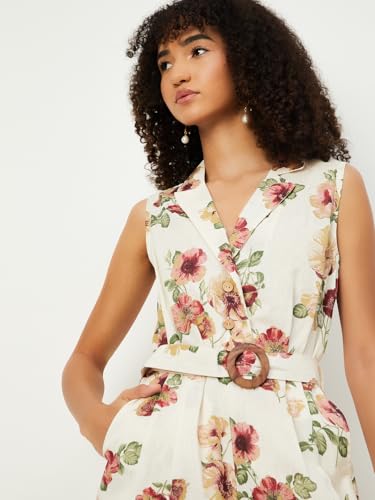 Max Women Floral Print Jumpsuit (Off White_XL)