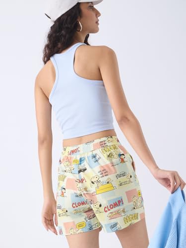 The Souled Store Peanuts: Snoopy Women and Girls Pull On Yellow All Over Printed Cotton Boxer Shorts