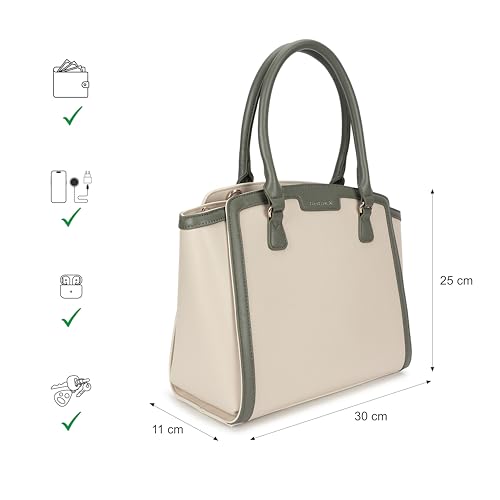 Fastrack White Core Satchel | Women’s Faux-Leather Handbag in Black | 2 Compartments, Zipper Pockets, External Pocket & Detachable Strap | Gold Hardware