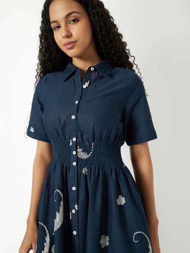 Max Women Printed Shirt Dress (Blue_S)