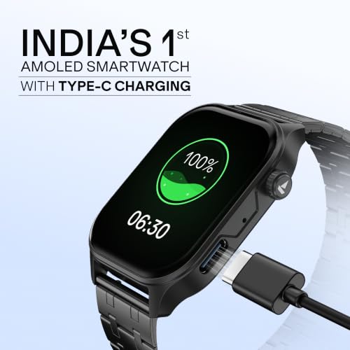 boAt New Launch Ultima Vogue 2, India's First AMOLED Type-C Smartwatch, 1.96" Display, 1000 nits Brightness, Metal Body w/Premium Straps, 10-Days Battery Life, Smartwatch for Men & Women (Steel Black)