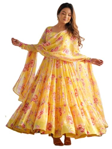Leeli Peeri Designer Women's Faux Georgette Floral Print Anarkali Kurta Set With Dupatta