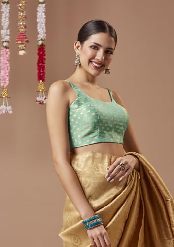 SALWAR STUDIO Turquoise Brocade Spaghetti Readymade Blouse